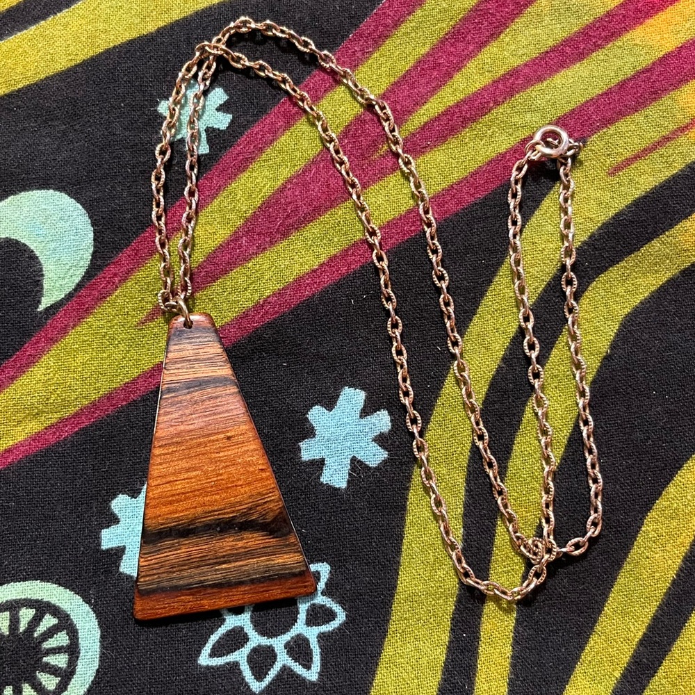 Vintage Retro Polished Wooden Geometric Pendant Costume Jewelry Necklace